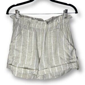 Sanctuary Size XS Beige White Pinstripe 100% Linen Cuffed Coastal Grandma Shorts